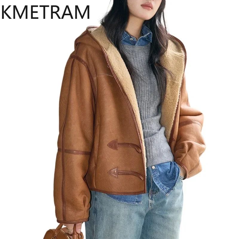 Natural Sheepskin Fur Jacket Women Clothing Real Merino Wool Short Fur Coat with Hood Winter Leather Jackets Woman 2024 шуба