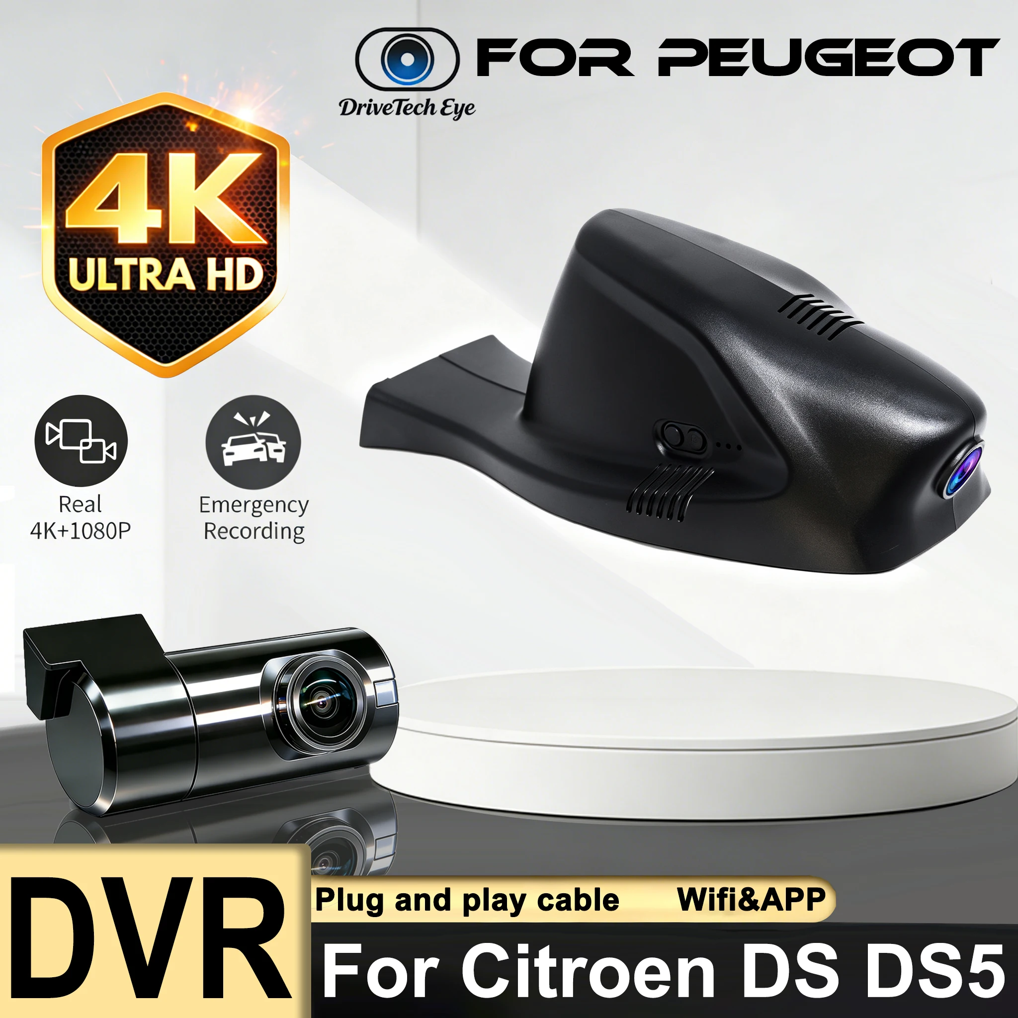 New Plug and Play Car DVR Dash Cam Recorder Wi-Fi GPS 4K 2160P For Citroen DS5 DS 5 2011 2012 2013 2014 2015 2016 2017 2018
