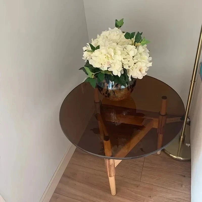 & Luxury Solid Wood Coffee Tables for Living Room Furniture Designer Sofa Side Table Creative Tempered Glass Round Coffee Table