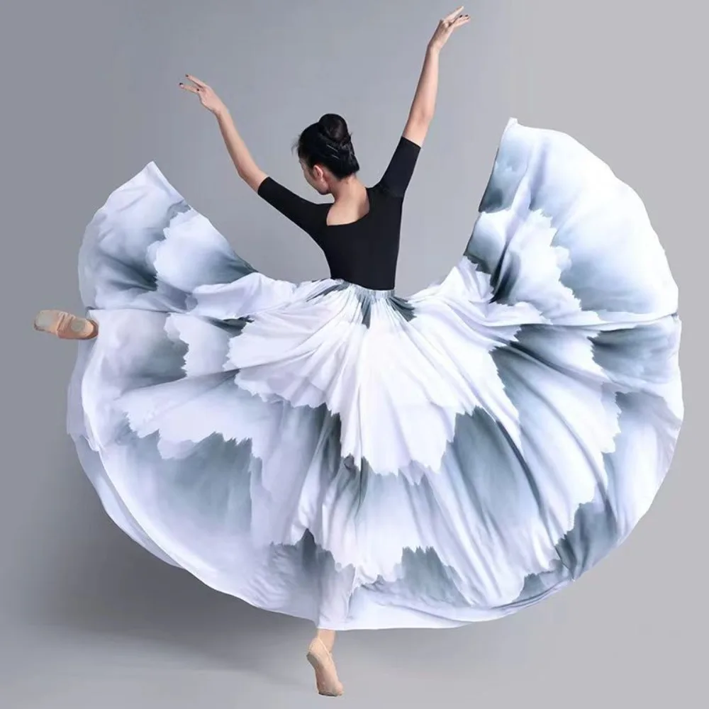 Elegant Gradient Ballet Skirt Women Chiffon Flowy Long Dancewear 360-720 Degrees Classical Dance Costume Performance Maxi Skirt