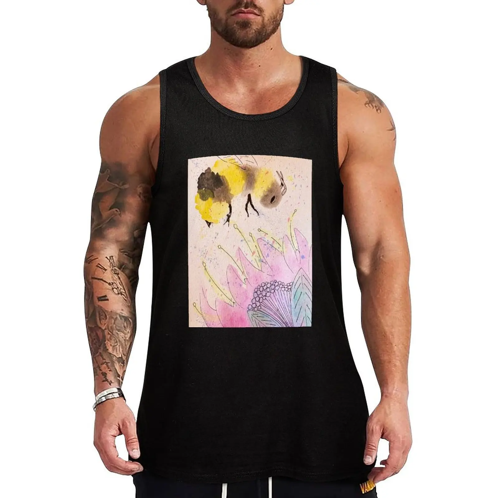 

Watercolor Bee and Flower Tank Top Performance Stretch Tank Top Athletic Workout Wear