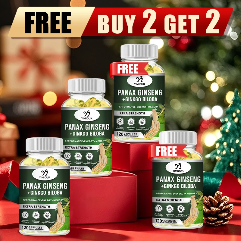 

Buy 2 Get 2 Free! Ginseng + Ginkgo Biloba Extract Capsules, Support Boosts Stamina & Perfdrmance, Healthy Hormone Balance, Vegan