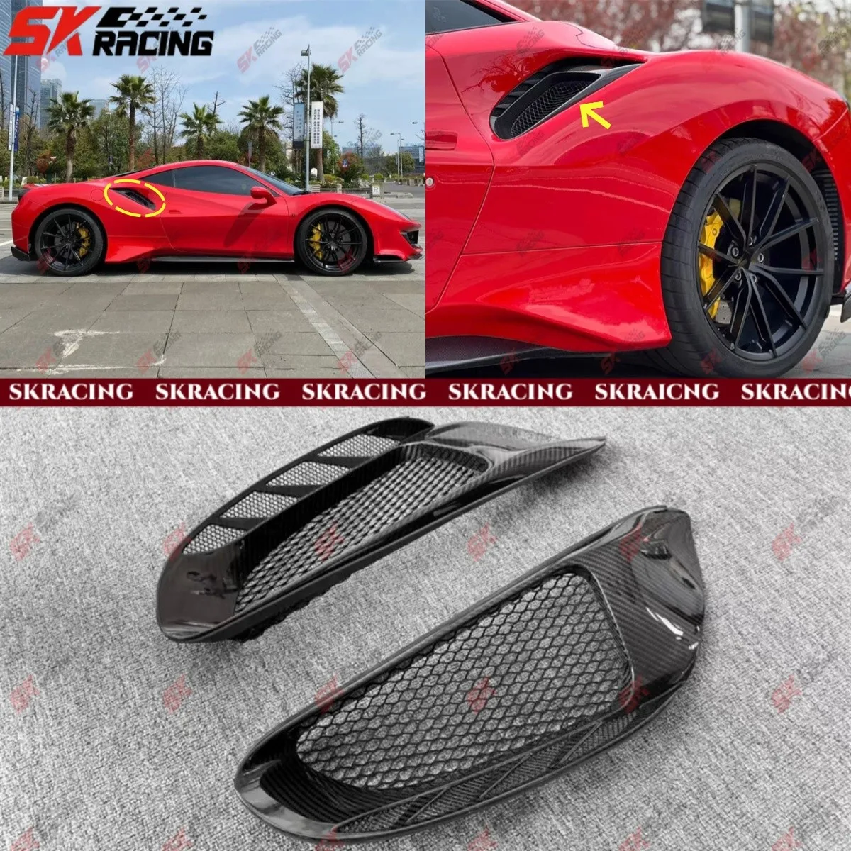

Forged/Carbon Fiber Side Fender Air Vent Kits Fits Ferrari 488 GTB Spider 16-19