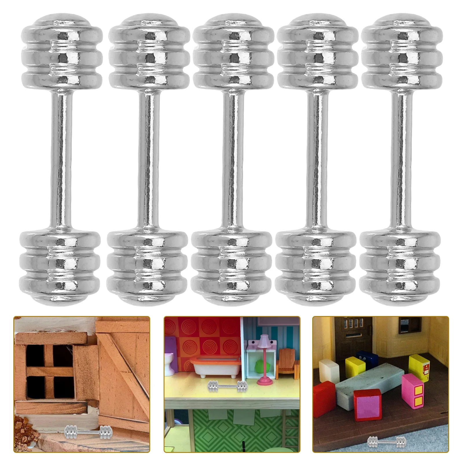 

5 Pcs Dollhouse Gym Model Furniture Miniature Room Supplies Dumbbells Crafts Fairy Stainless Steel Fitness Toy