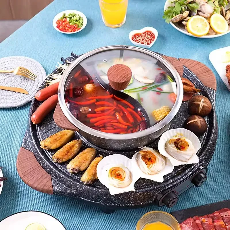 

Electric Grill Household Smokeless Electric Grill Pan Non-stick Barbecue Machine Medical Stone Shabu Fire Pot One Two-duck Pot