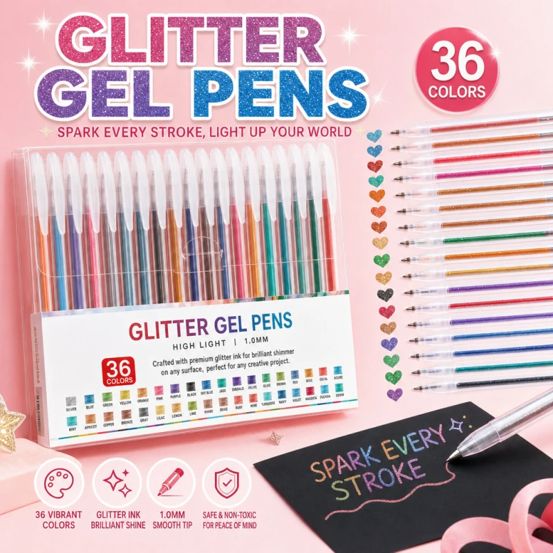 8-36pcs Glitter Gel Pens Set,Quick-Drying Metallic Ink,Fine Point for Drawing, Book Doodling, Art Marking with Storage Case