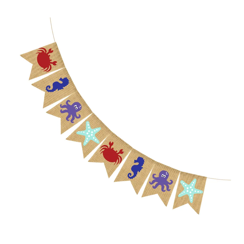 

Sea Animal Bunting Ocean Kids Room Banner Photo Prop Linen Material Reusable Undersea Theme Flag Set