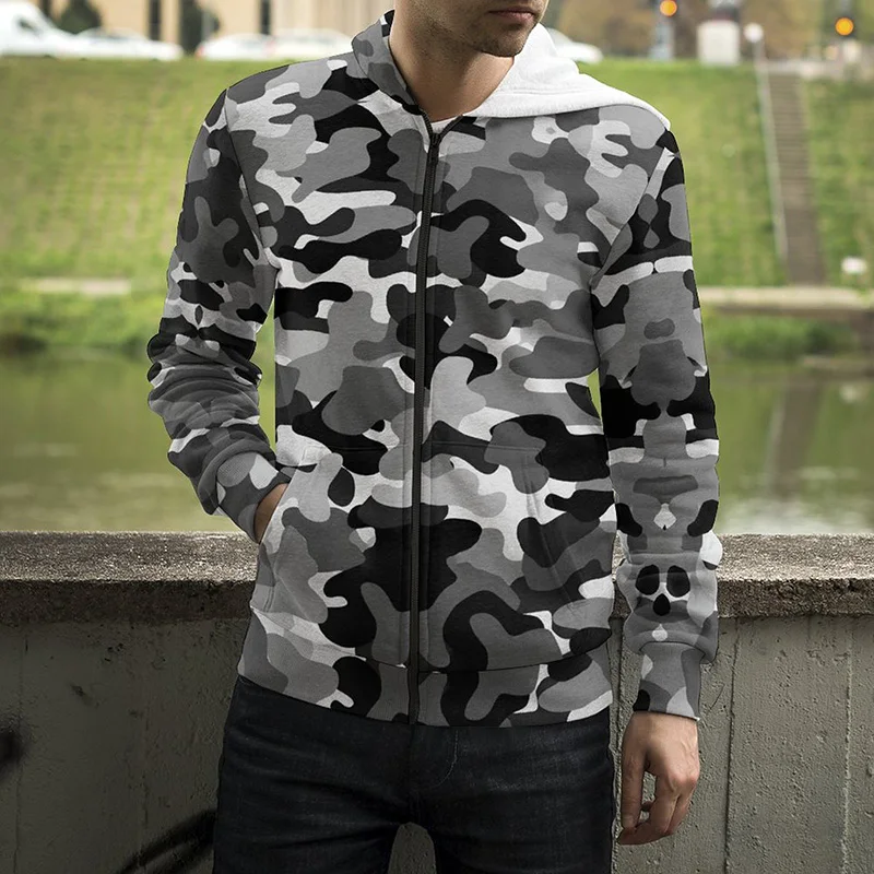 

2022 New Camouflage Zip Up Hoodie Men Spring Loog Sleeve 3D Print Zip Hoodie Cool Men Women Children Fashion Top Clothes