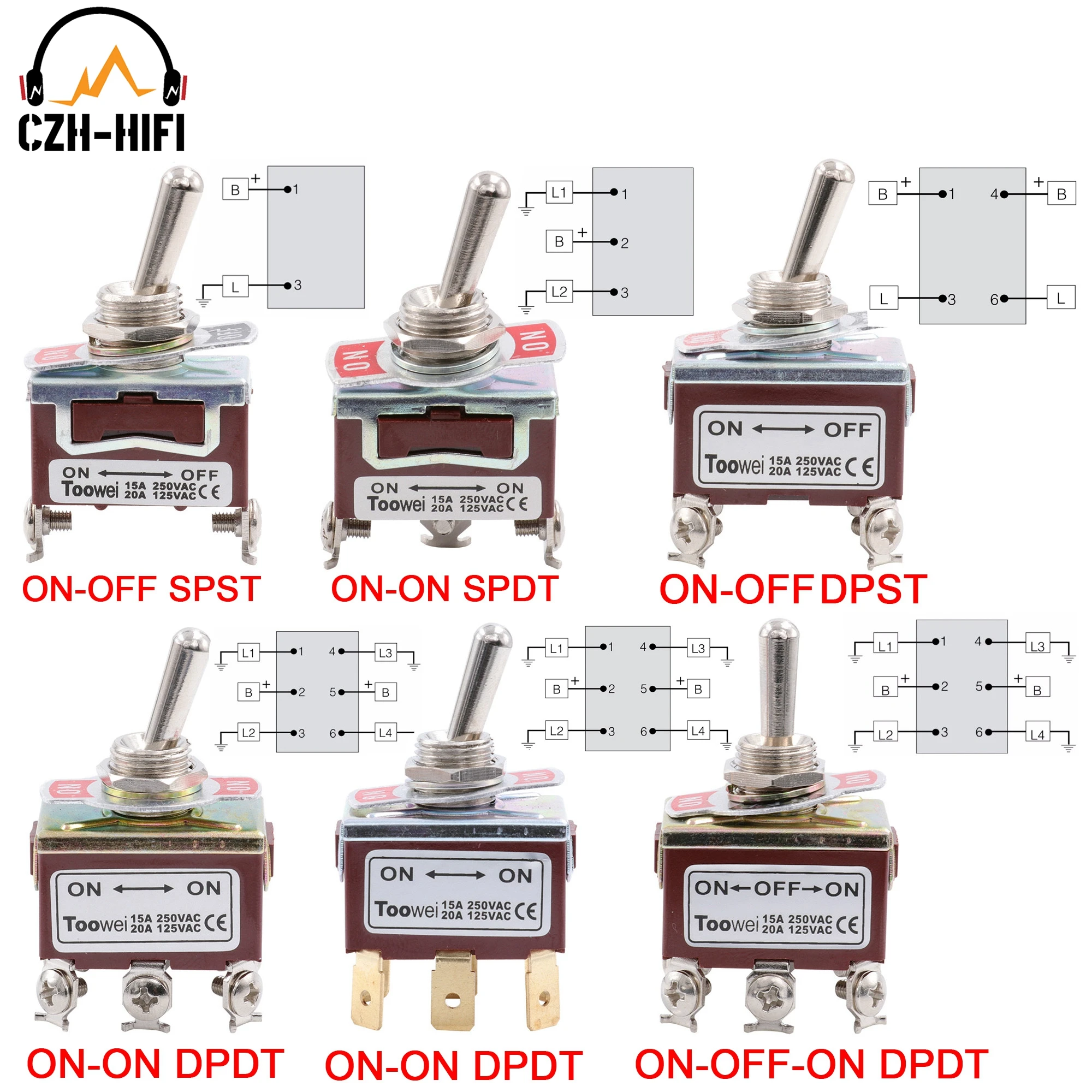 

Toggle Switch SPST DPDT DPST SPDT ON-ON ON-OFF-ON ON-OFF AC Power Rocker Switch AC 250V 15A 125V 20A