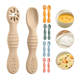2PCS/Set Silicone Baby Spoons First Stage Utensils Baby Led Weaning Spoons Baby Chew Spoon Training Spoon Self Feeding Utensils