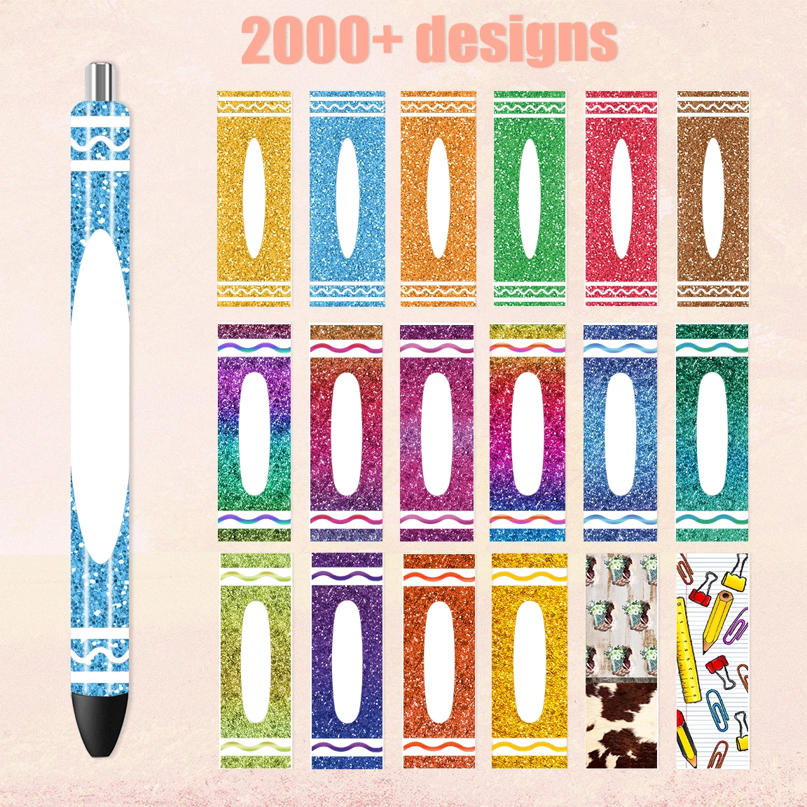 5pcs Custom Colorful UV DTF Pen Wraps Transfer Press Decals for Ballpoint Pens Stickers