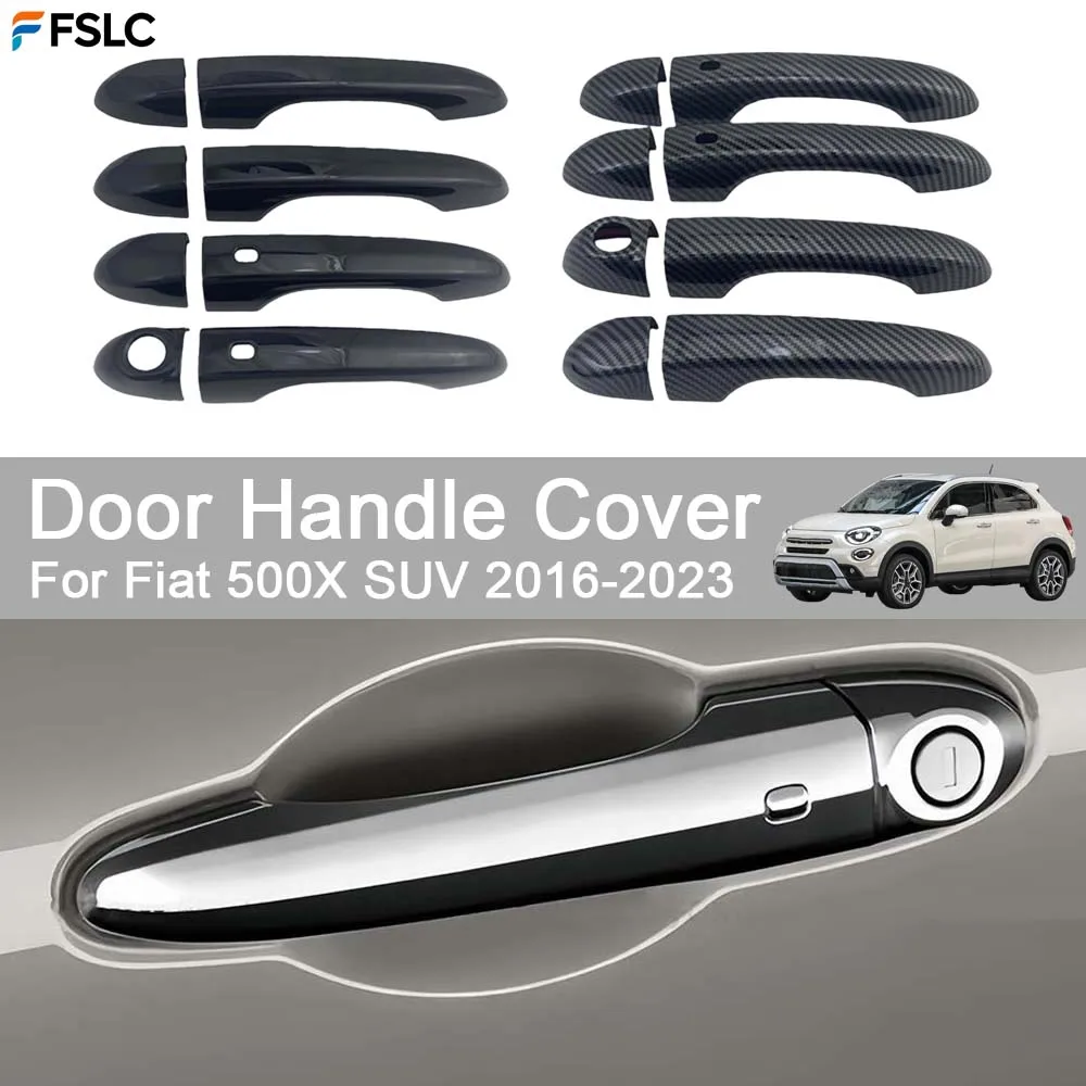 

Car Decoration Door Handle Cover For Fiat 500X SUV 2016-2023 Glossy Black Carbon Fiber Car Stickers Styling Upgrade