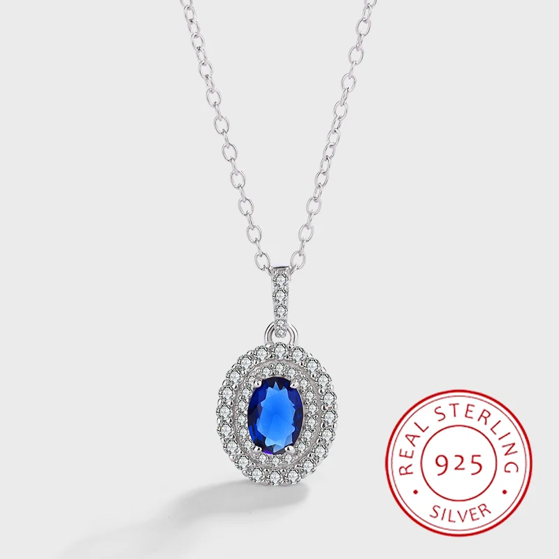 

Classic and Versatile Authentic S925 Silver Sapphire Full Diamond Pendant Elegant Elegant Ladies Necklace Retro
