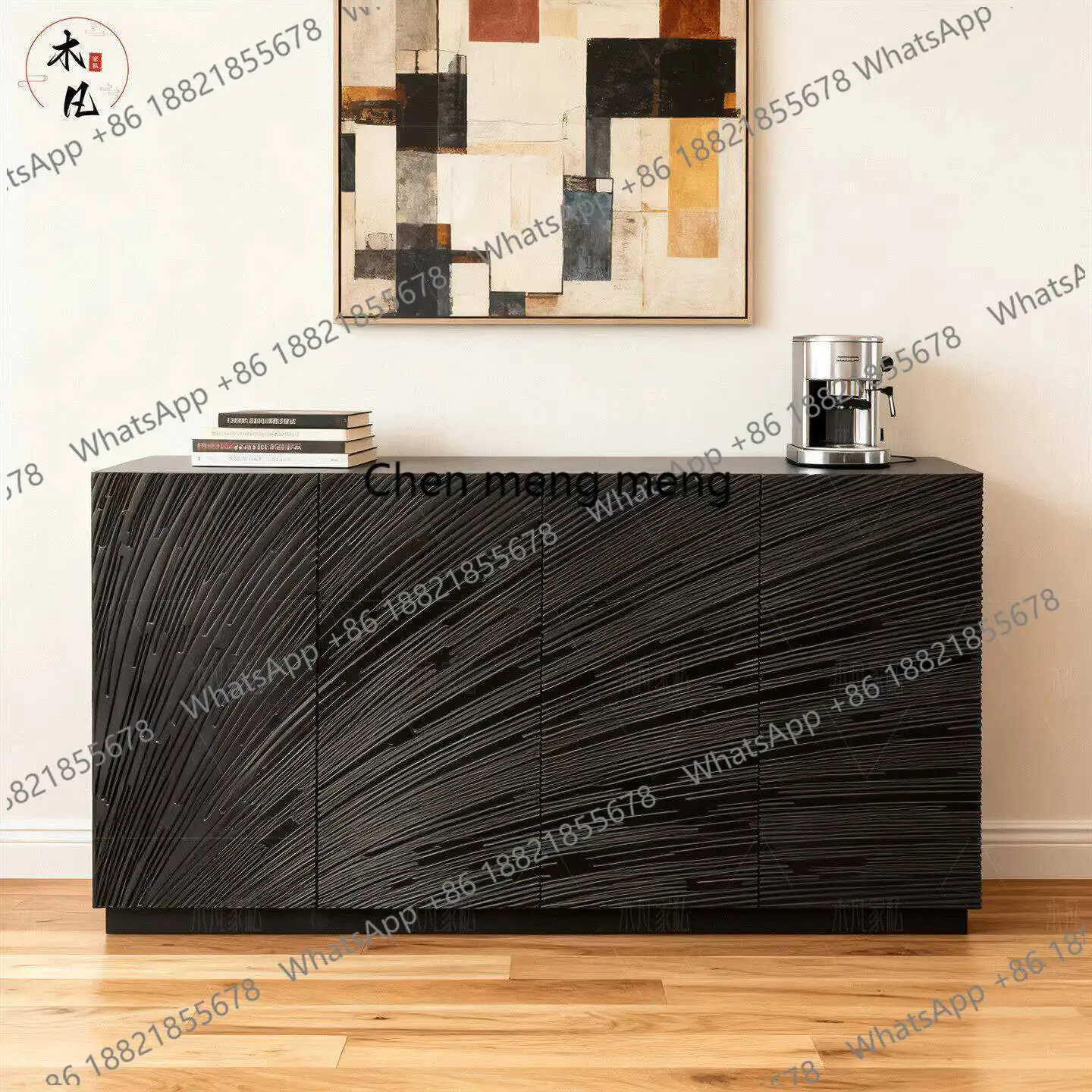 

Oak carved panel side cabinet modern simple dining side cabinet all solid wood living room locker
