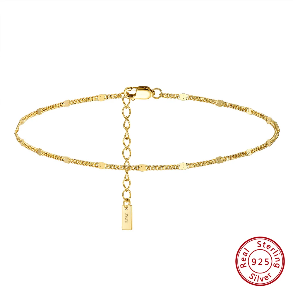 ORSA JEWELS Fußkettchen aus 14 Karat Gold, 1,2 mm, italienische kubanische Kette für Damen, 925er Sterlingsilber, feines Sommer-Strand-Fußarmband, Fußkettchen SA43