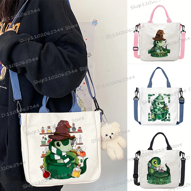 

Anime H-Harry Snake Unisex Canvas Crossbody Bag Fashion Multifunctional Teenager Animal Shoulder Bag Funny Snake Tote Bags