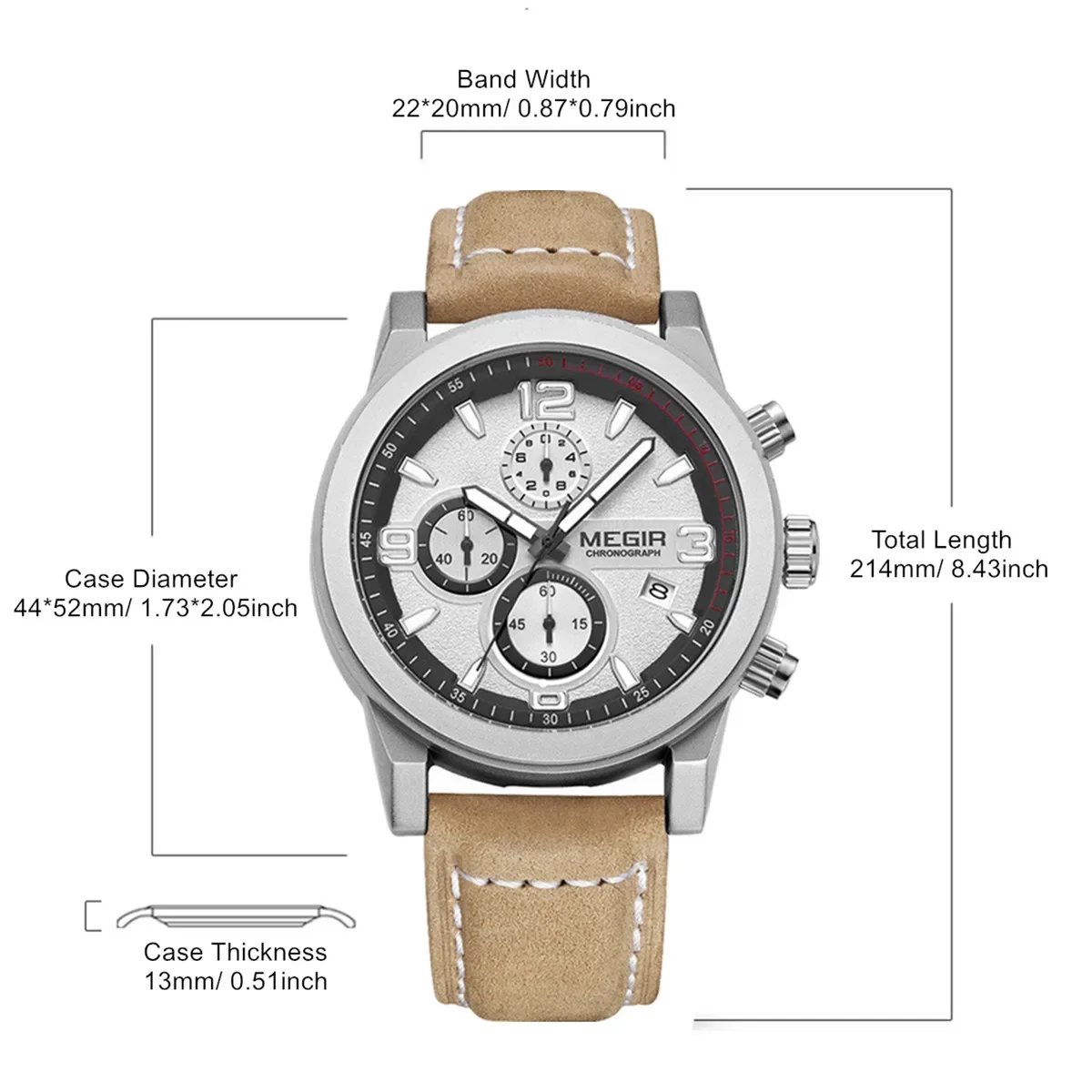 MEGIR 2026 العلامة التجارية الفاخرة للرجال حزام من الجلد ساعة كوارتز تاريخ تلقائي كرونوغراف مقاوم للماء ساعات الموضة للرجل Reloj