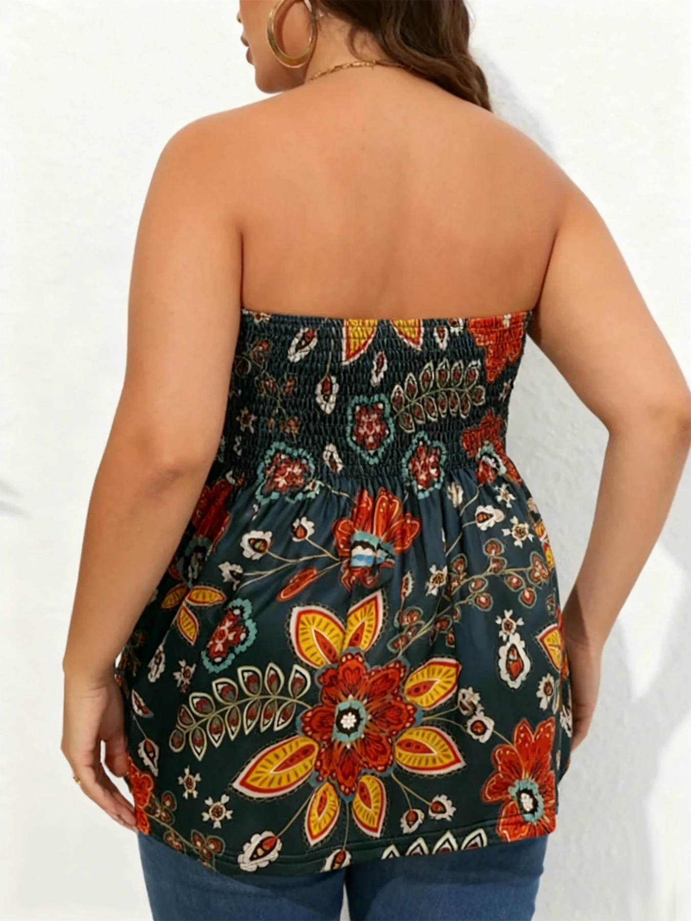 Plus Size Ladies Strapless Bandeau Top Elastic Printed Casual Summer Beach Crop Top Vest