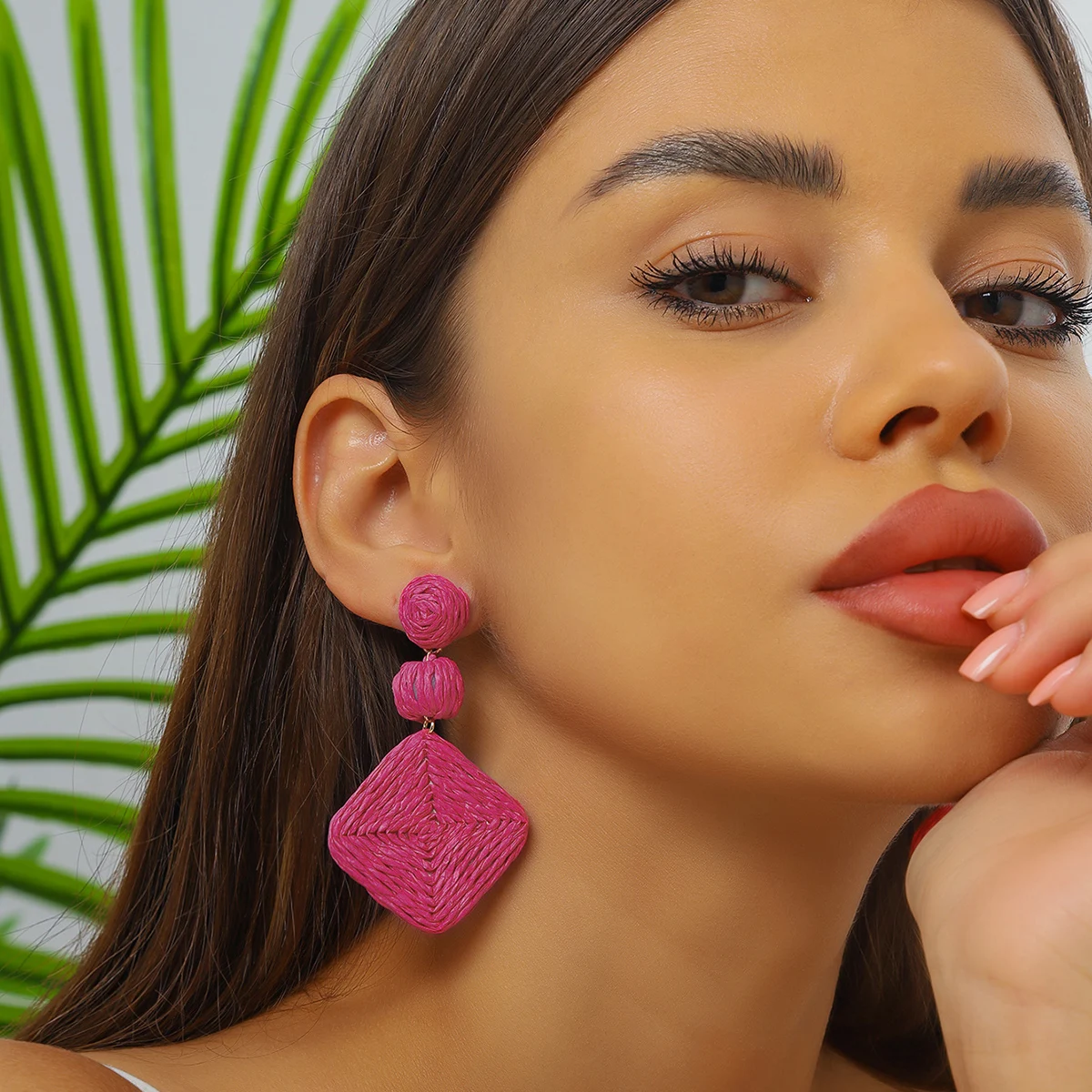 Women'S Affordable Accessories - Brincos de Franjas Quadradas em Ráfia