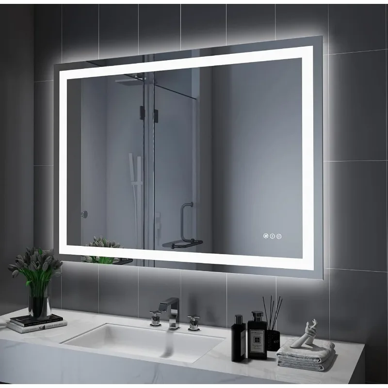 

LED Bathroom Mirror 48"x 32" with Front and Backlight, Stepless Dimmable Wall Mirrors with Anti-Fog, Shatter-Proof, Memory