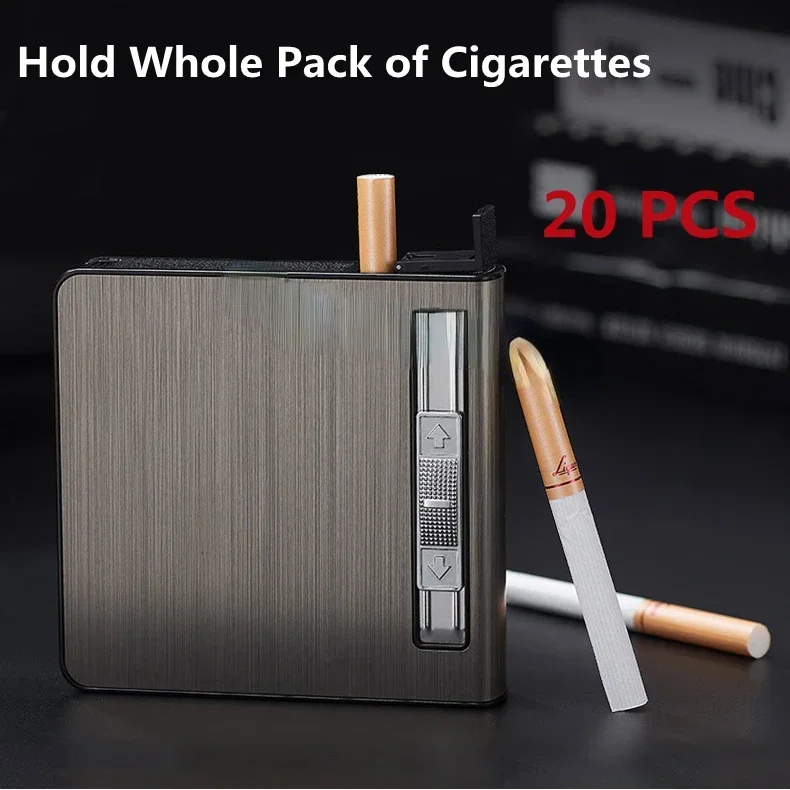 Can Hold 20 New Metal Cigarette Case Flashlight USB Lighter Windproof Jet Rechargeable Gas Lighter Men\'s Gadget