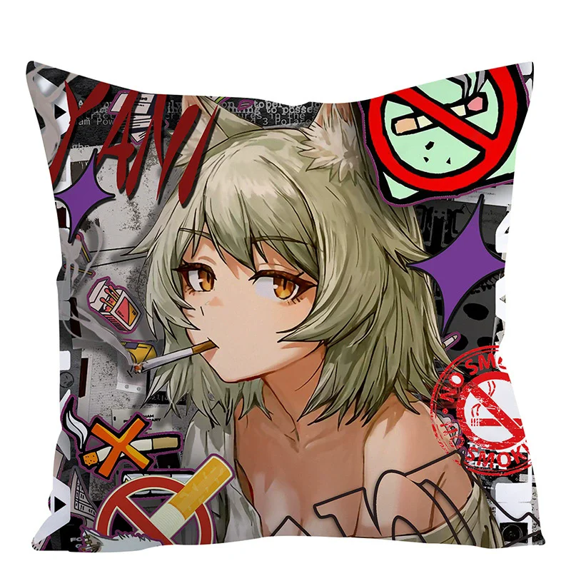 Chainsmoker Cat Mint Yaniko Cosplay Soft Cushion Sofa Pillow Seat Lumbar Support Pillow Large Backrest Reading Pillow for Bed