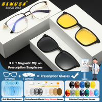 BLMUSA Durable 3 in 1 Magnetic Clip on Myopia Prescription Glasses Men Optical Polarized Driving Safety Progressive Sunglasses