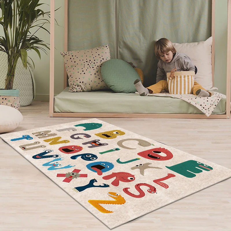 Cartoon Children's Bedroom Decor Carpet Early Education Carpets for Living Room Cute Study Lounge Rug Non-slip Baby Crawling Mat