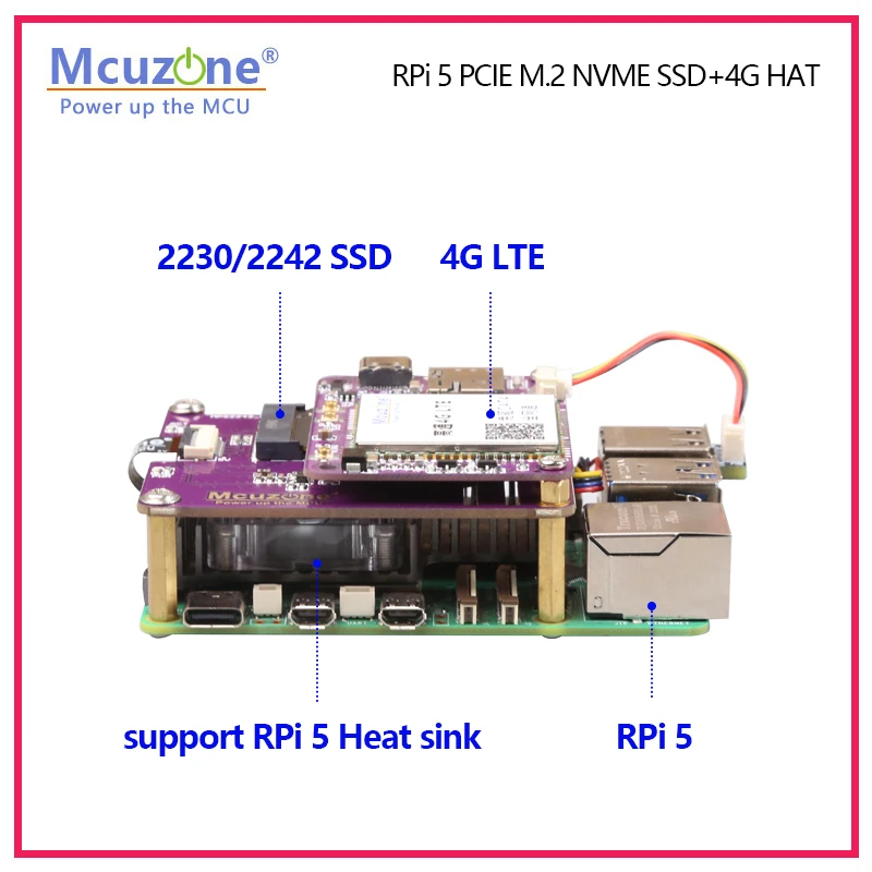 MPS2242-4G LTE Raspberry Pi 5 PCIE M.2 NVME SSD+4G LTE HAT