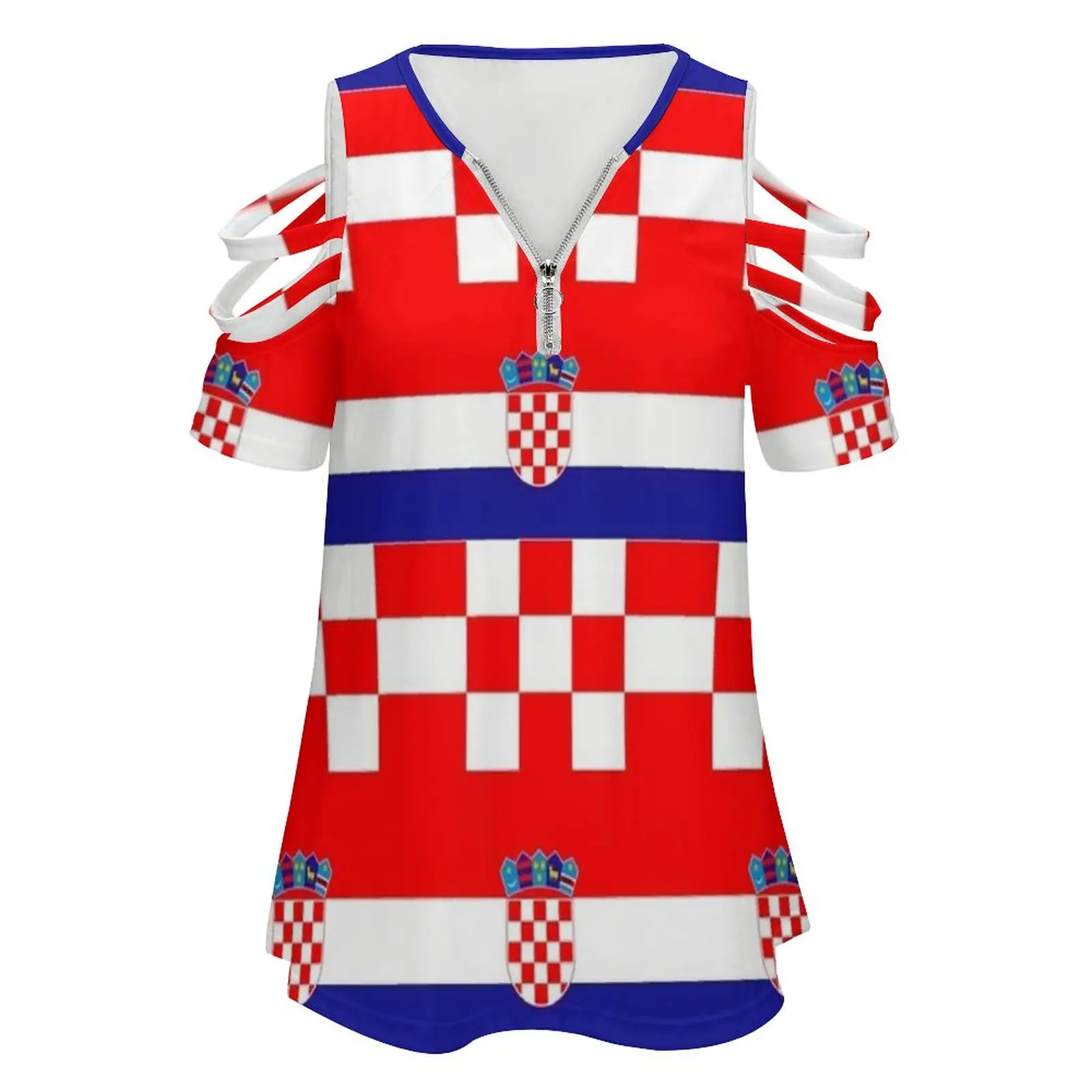 Croatia 3 Women Zipper Sexy Printed Vintage T Shirts Tops Full Print T-Shirt Coat Of Arms Of Croatia Republic Of Croatia