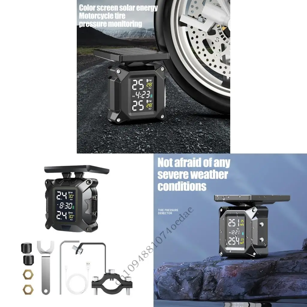 Motorcycle Tire Pressure Sensors with Solar Assist and Cap Units 
