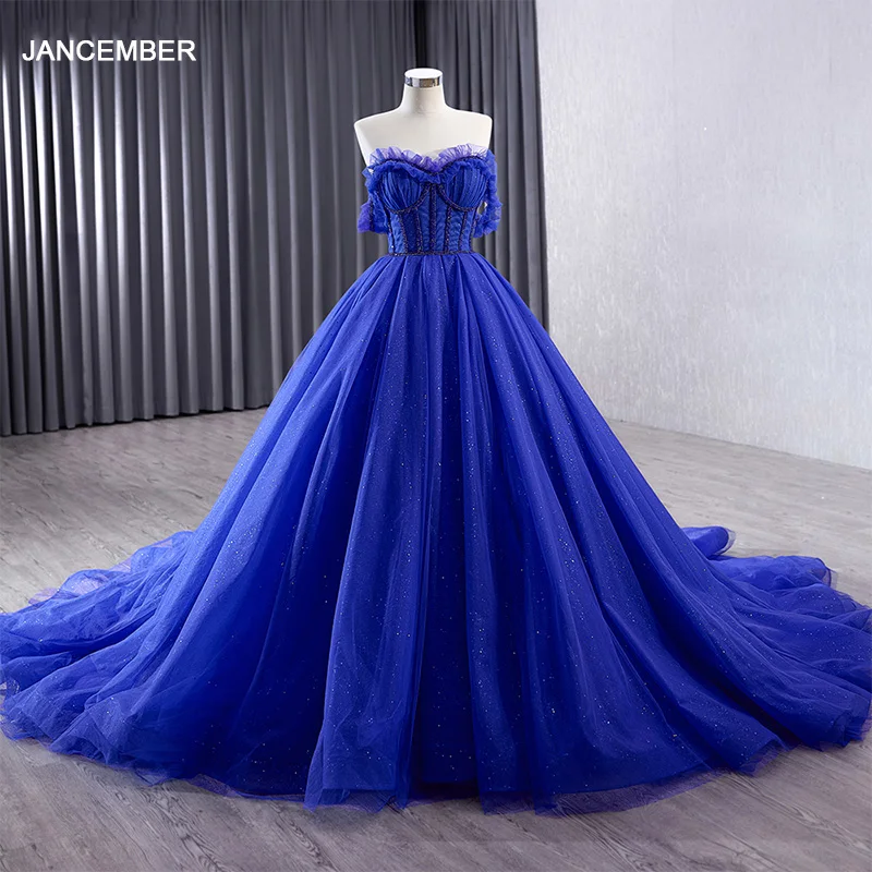 Jancember Exquisite Brand New Evening Dress for Women Floor-Length Scoop Sequins Short Sleeves Lace فستان سهرة RSM231031