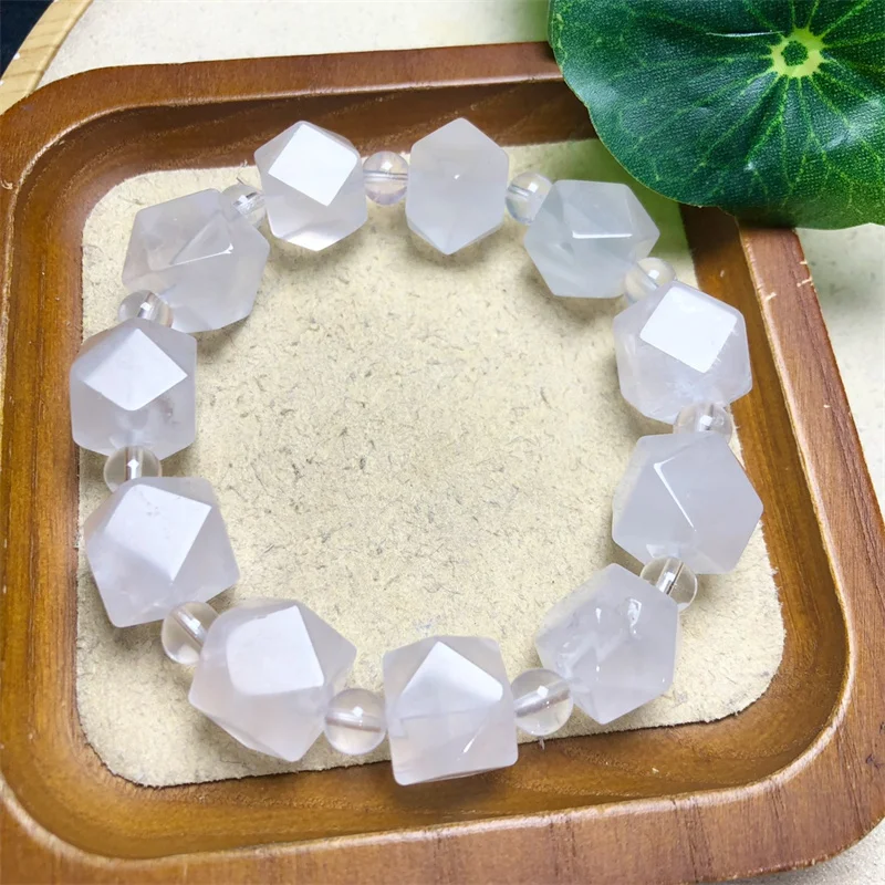 Natural Milky Quartz Faceted Bracelet Gemstone Round Bead Crystal Healing fengshui Gemstone Jewelry Gift 1PCS