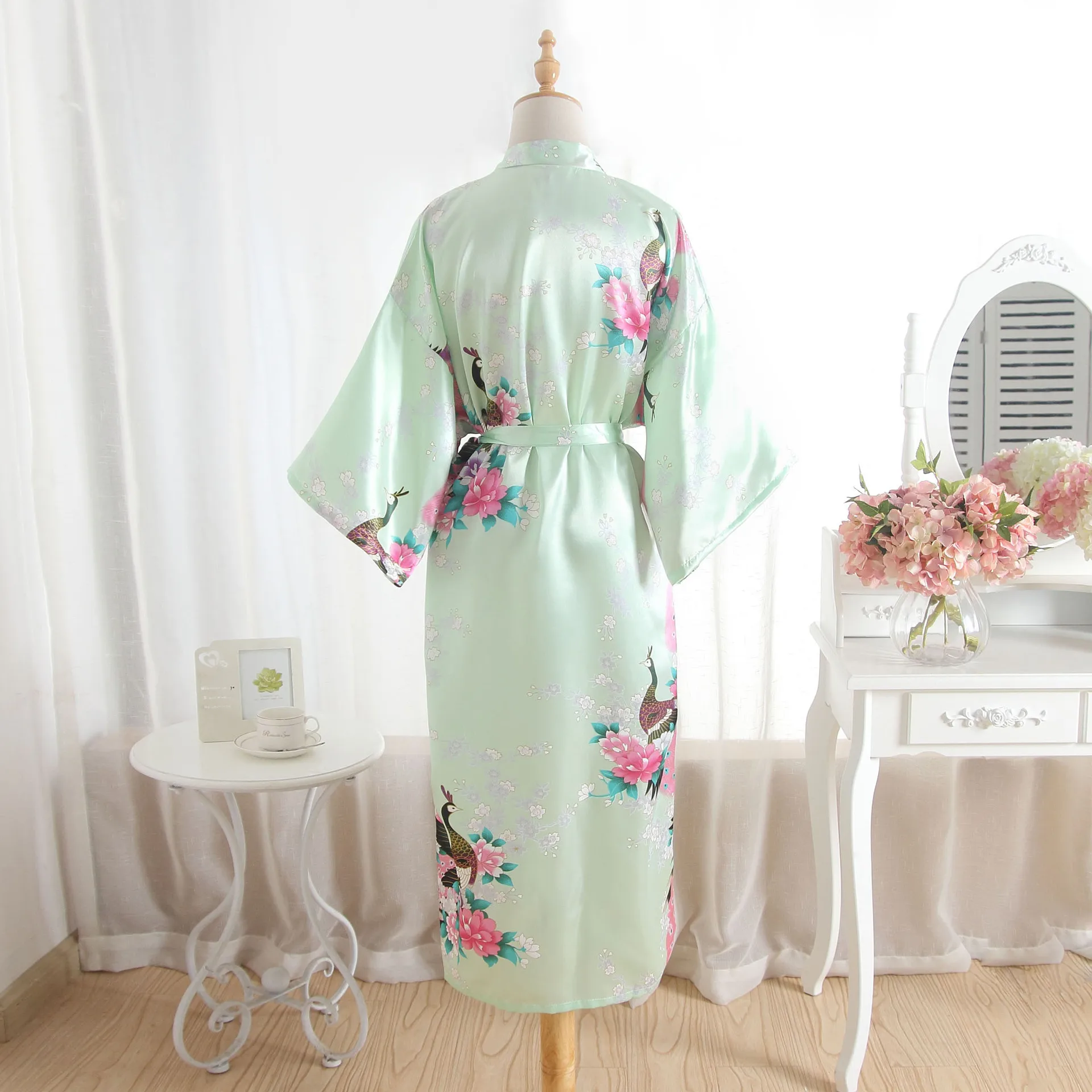 RB015 Satin Robes for Brides Wedding Robe Sleepwear Silk Pijama Casual Bathrobe Animal Rayon Long Nightgown Women Kimono XXXL