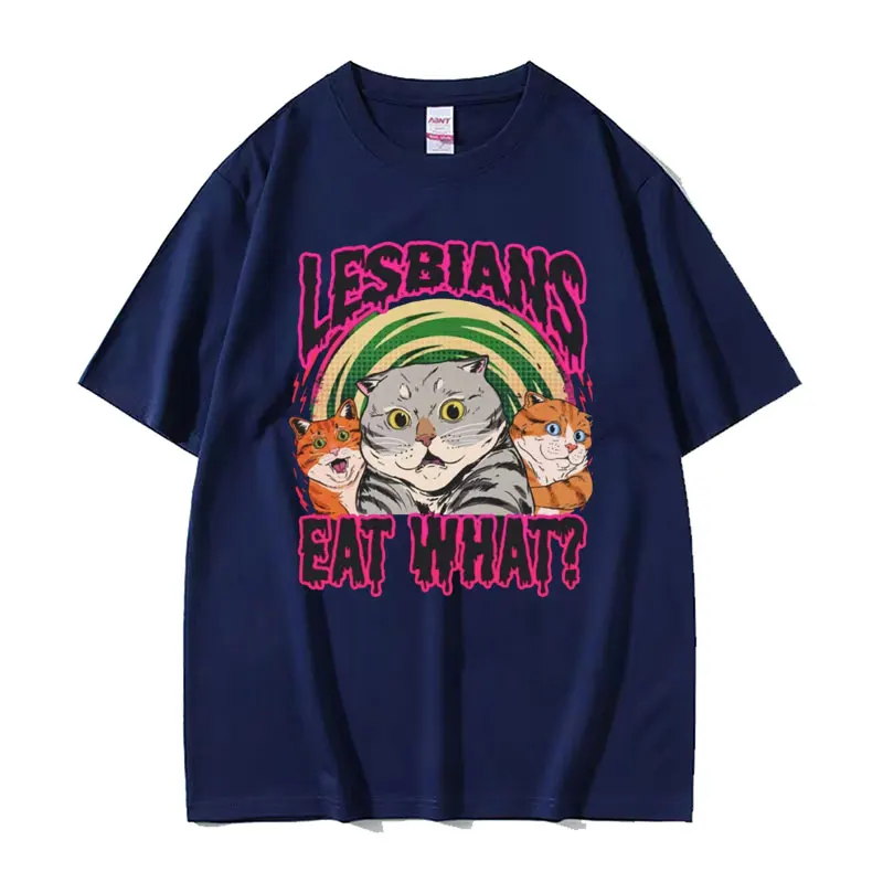 LGBT Lesbian Eat What Cat Vintage T Shirt Summer Men Women Casual Short Sleeve T-shirt Male High Quality T-shirts Y2k Streetwear