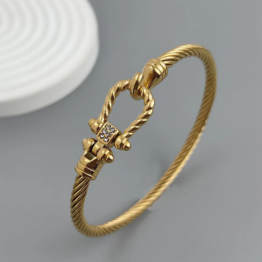 

New steel wire button pattern horseshoe gold-plated stainless steel bracelet 18K, high quality waterproof couple bracelet, wife