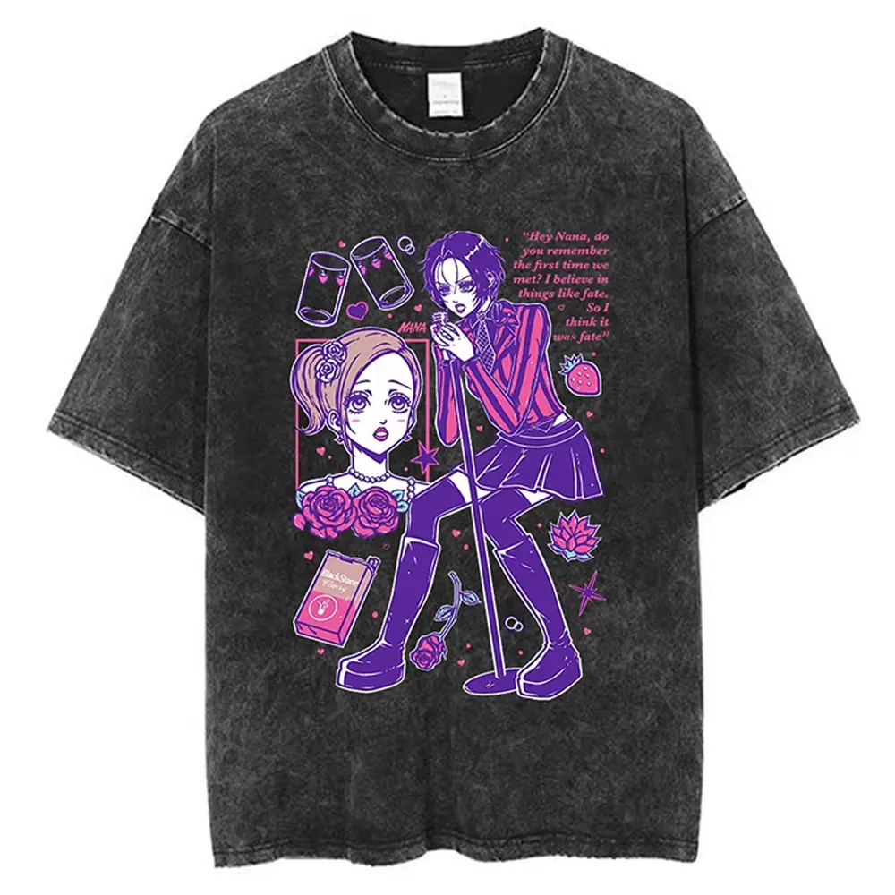 

Washed Vintage Japanese Anime Nana Osaki Graphic T-Shirt Men Women Fashion Retro Manga T Shirts Cotton Oversized Tees Fans Gift