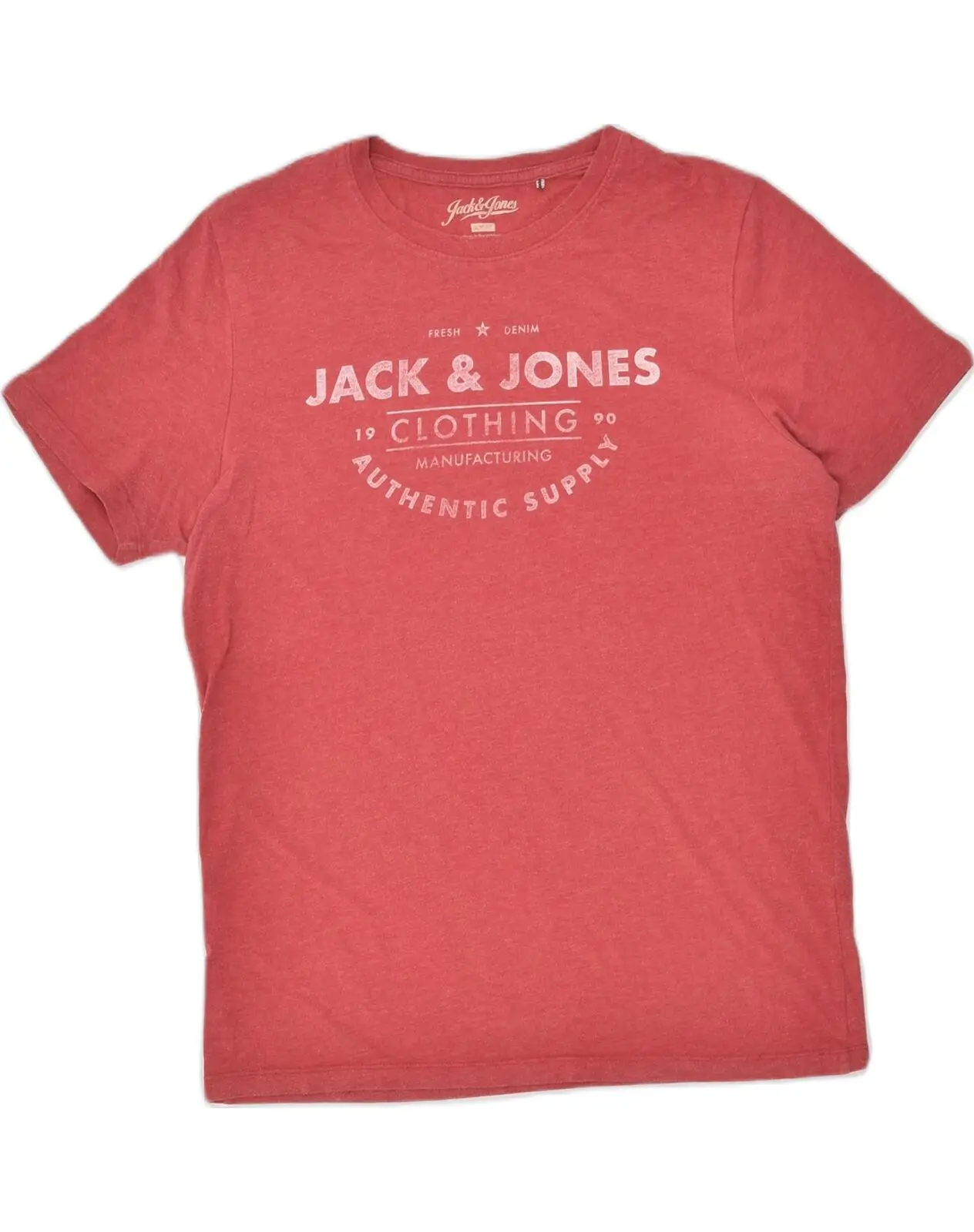 Футболка JACK & JONES TQ08 Мужская облегающая, топ с графическим принтом, красный хлопок, XL