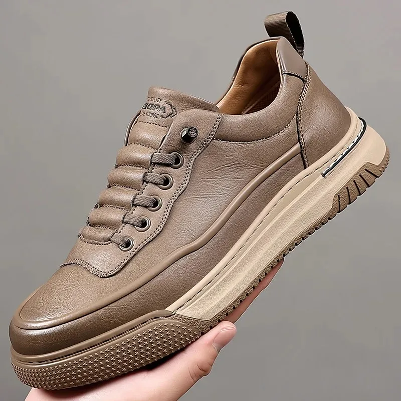 Zapatos informales de cuero para Hombre, Zapatillas de deporte de calidad para Hombre, zapatos de plataforma antideslizantes para exteriores, zapatos de cuero informales de negocios, Zapatillas para Hombre