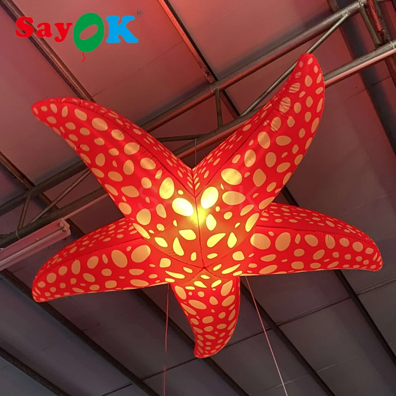 2m/3m Dia Inflatable Starfish Hanging Decoration Red Starfish With Led Light For Bar Event Showing Stage Decoration