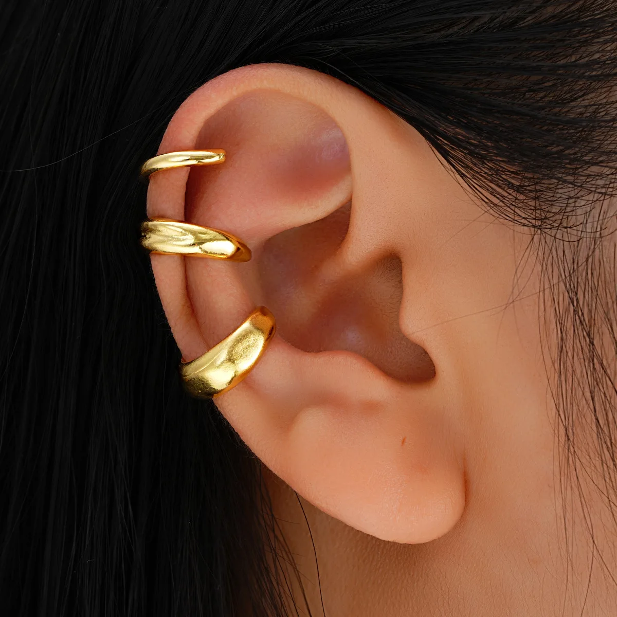 3Pcs/Set Punk Half Circle C-Shape Ear Cuff Warp Clip Earrings for Women Men Chic Gold Color Ear Bone Clips Daily Jewelry Gifts