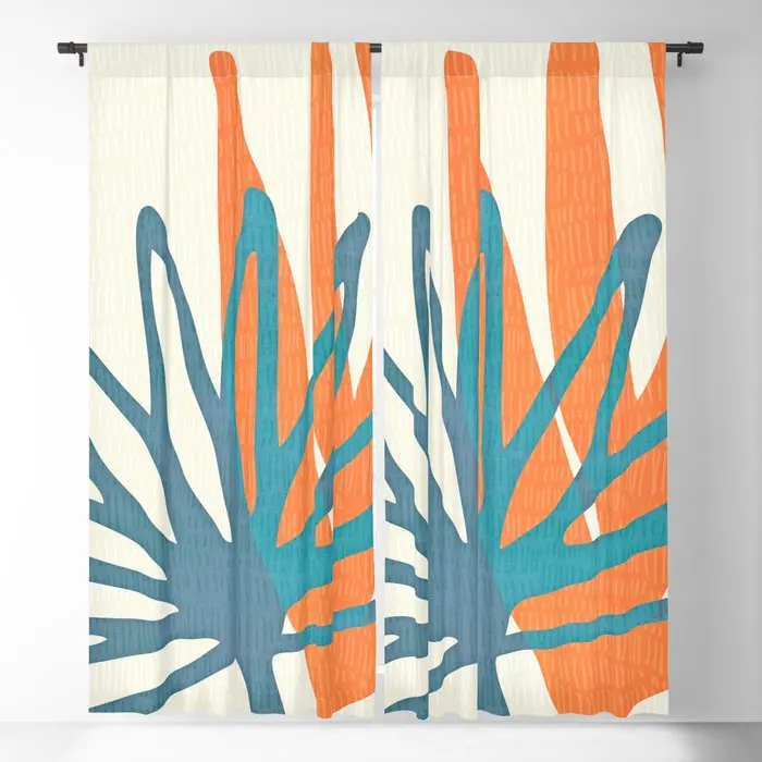 

Mid-century Natural Teal and Orange Blackout Curtains 3D Print Window Curtains for Bedroom Living Room Decor Window Treatments