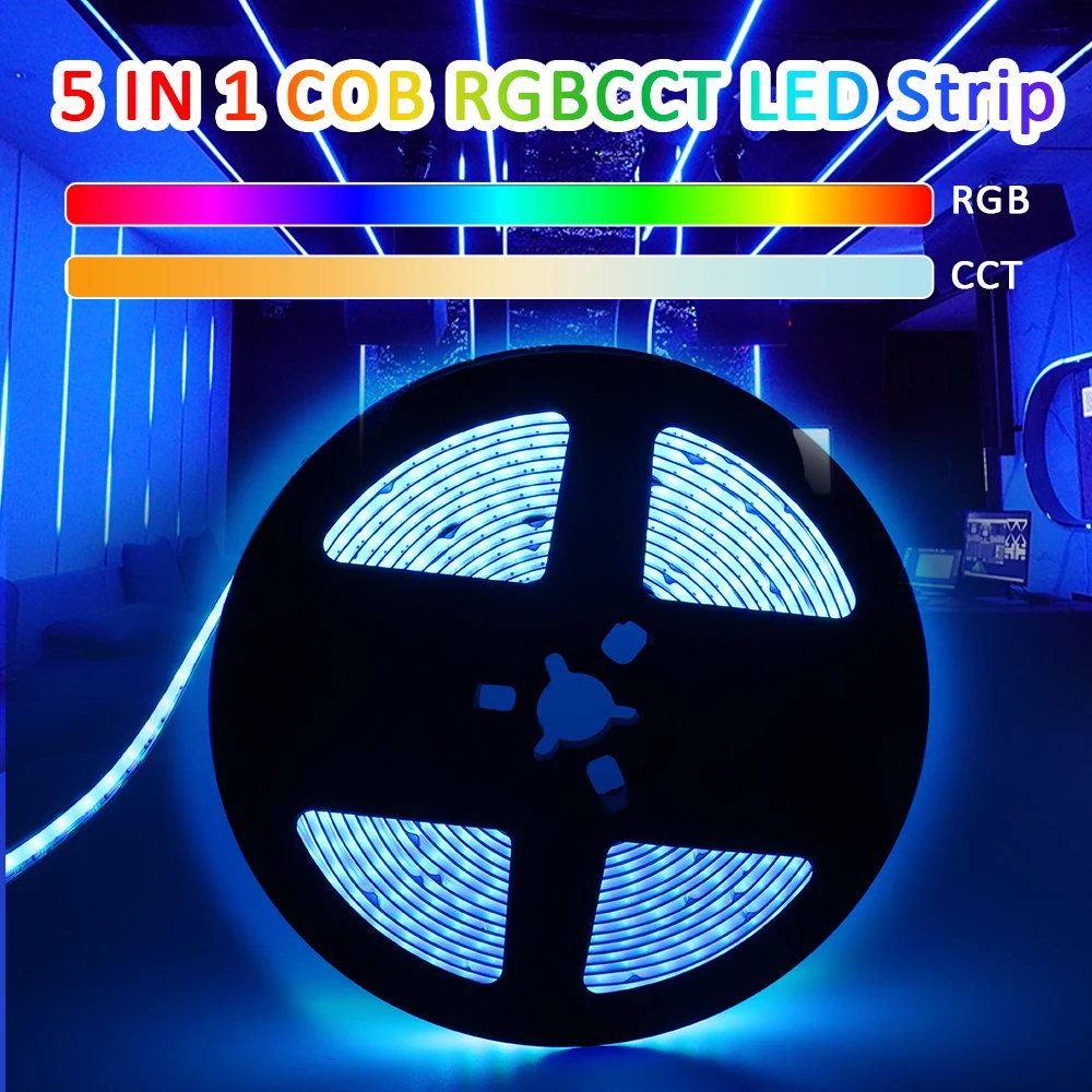 DC24V RGBCCT COB LED Strip 840 LEDs 12mm 5 IN 1 High Indensity Flexible FOB Linear Ribbon IP20 RGBCW Dimmable Decoration Room