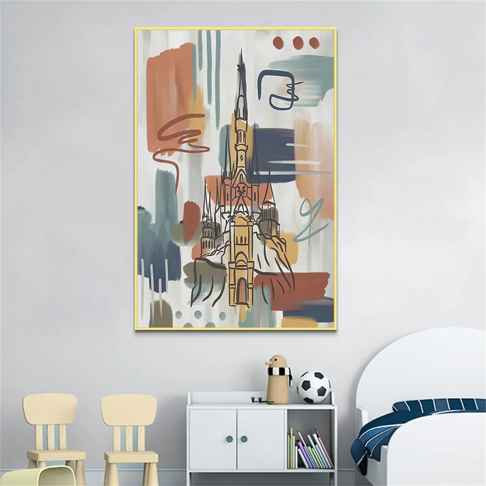 

Abstract Hyrule Castle style oil painting prints modern wall art decoration abstract castle canvas painting print art poster