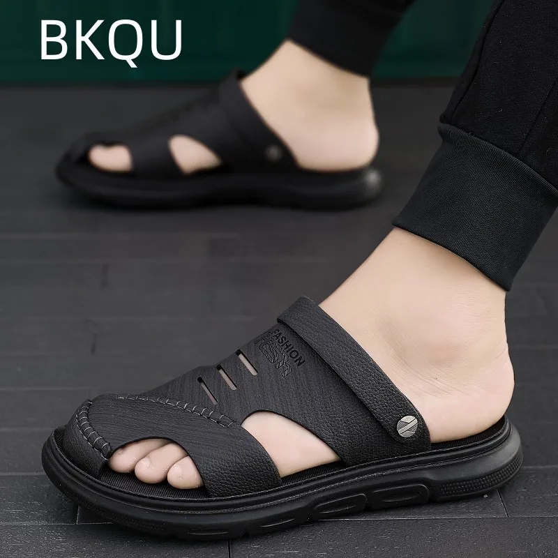 Men Summer Sandals Breathable Outdoor Round Toe Beach Flat Heel Youth Trend Platform Water Proof Lightweight Walking Summer Main