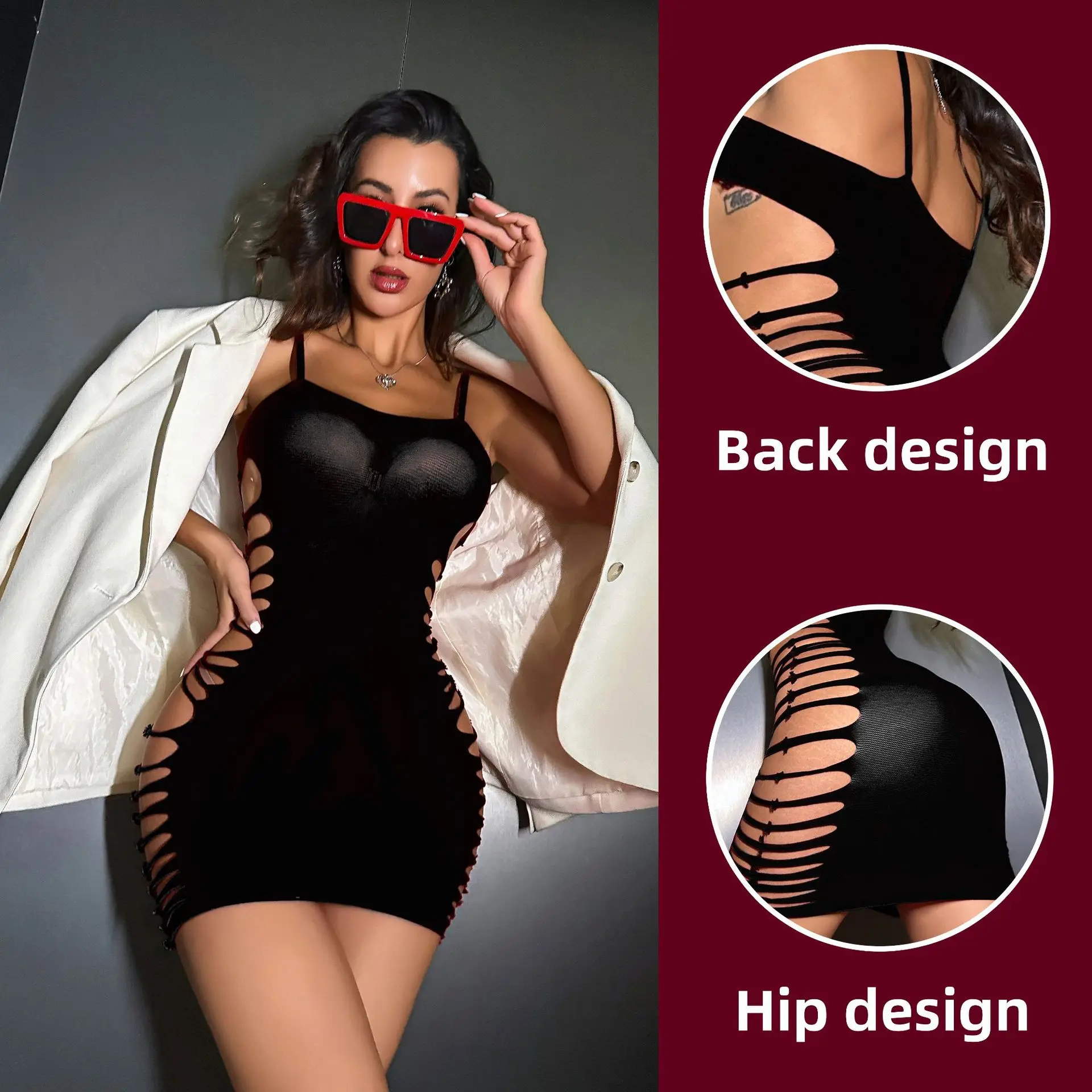 1PC Women Sexy Fishnet Cover Up Without Bikini Hollow Out See Through Bodycon Dress Beachwear Summer Women's Swimsuit DS341