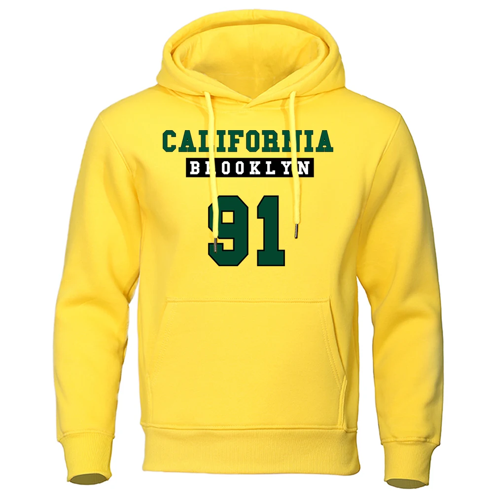 

California Brooklyn 91 Street Letter Printing Clothes Men Hip Hop Loose Hoodies Warm Fleece Hoody Crewneck Pullover Streetwear