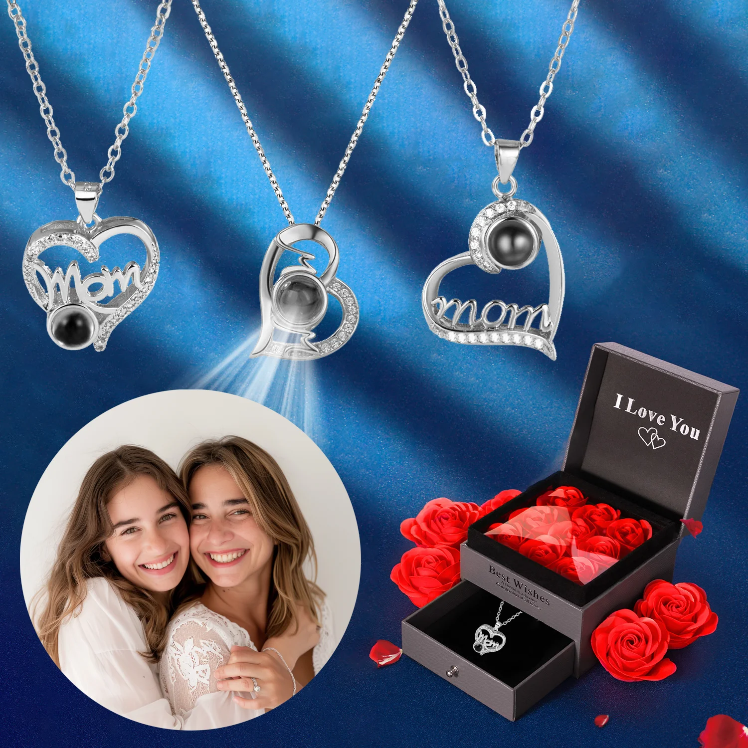 

Customized Personalized Photo Projection Pendant Necklaces Accessories Jewelry Romantic Mother's Day Gift With Luxury Gift Box