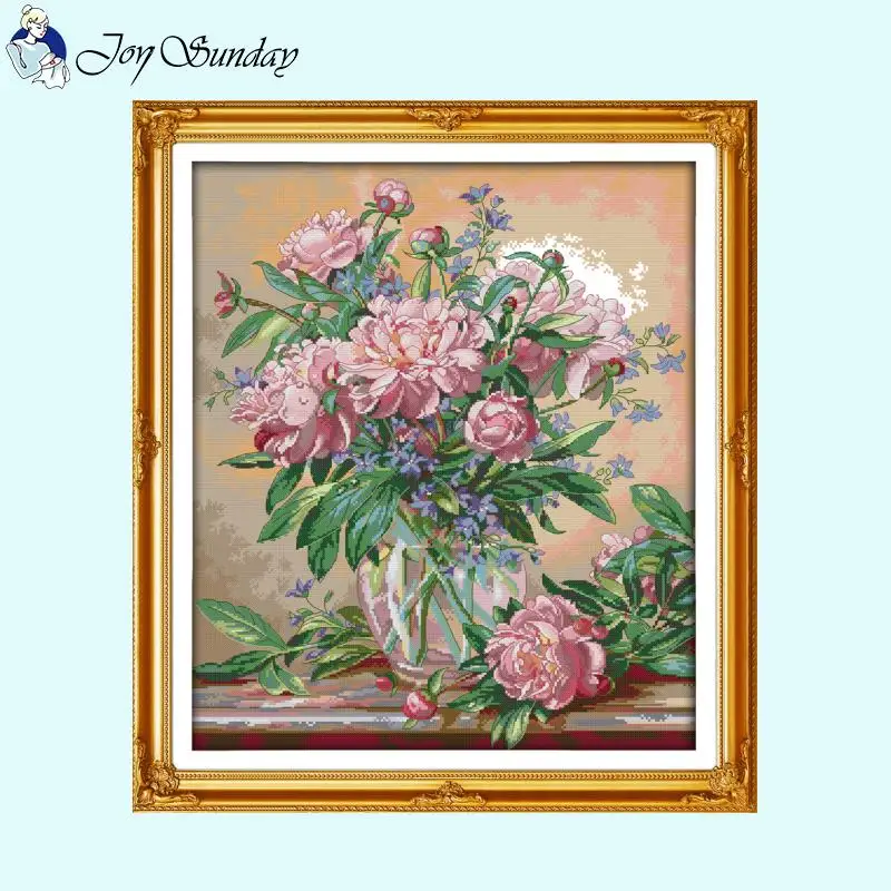 Flower Vase Series Counted Stamped Cross Stitch Kit 16ct 14ct 11ct Canvas Fabric DIY Floral Embroidery Needlework Set Home Decor