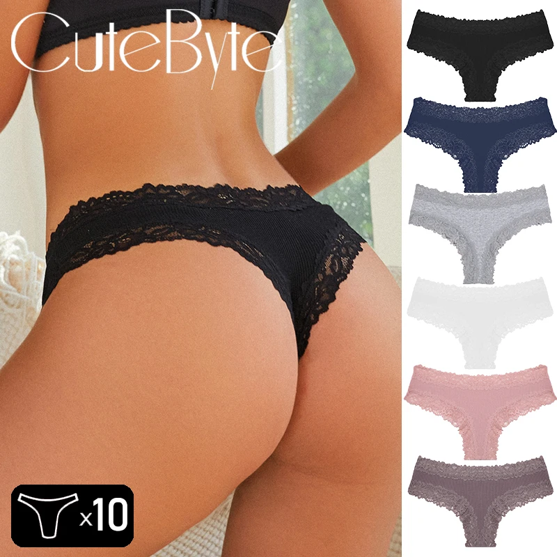 10Pcs Women's Cotton Panties Lace Sexy Brazilian Pants Floral Lace Underwear Trendy Patchwork Briefs Female Soft Underpants M-XL